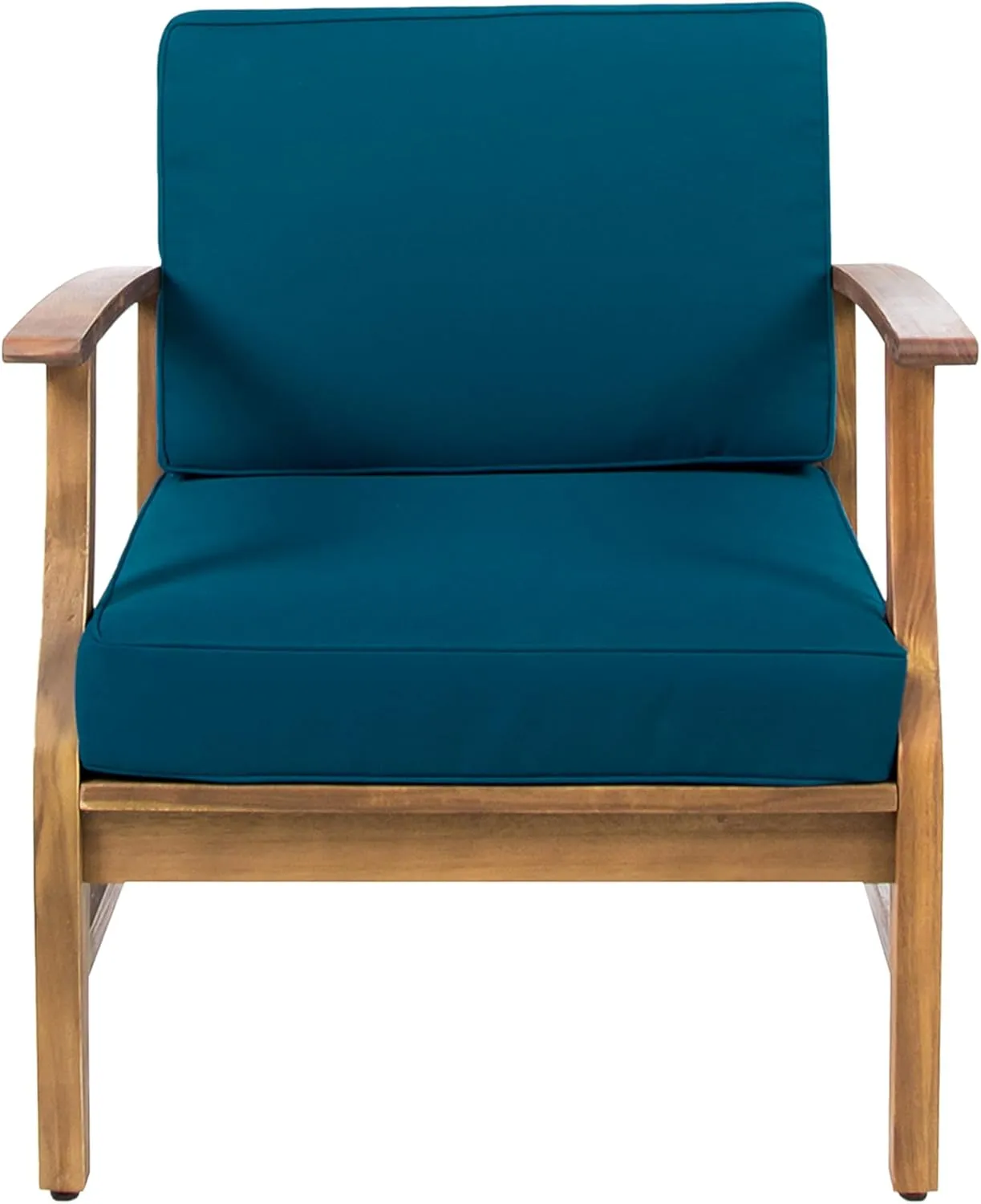 Merax Outdoor Accent Club Chair, Acacia Wood Patio Chairs with Thick Cushions & Back, Cushioned Lounge Chair for Coastal Backyard Balcony Poolside, Water Resistant & Easy Assembly Furniture, Dark Teal