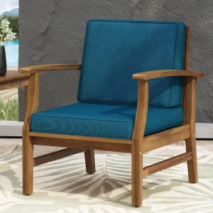 Merax Outdoor Accent Club Chair, Acacia Wood Patio Chairs with Thick Cushions & Back, Cushioned Lounge Chair for Coastal Backyard Balcony Poolside, Water Resistant & Easy Assembly Furniture, Dark Teal