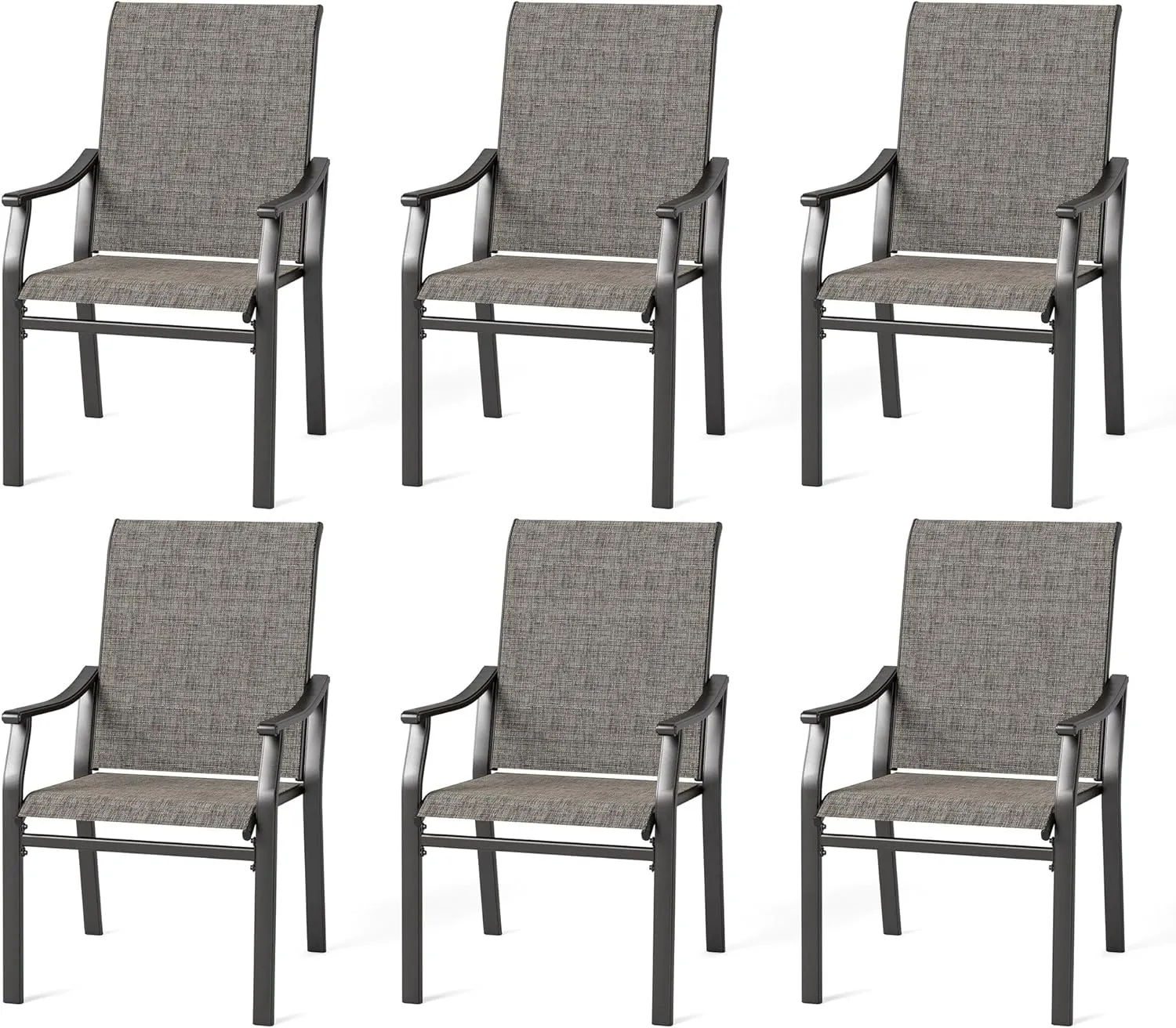 MFSTUDIO Outdoor Patio Dining Chairs, 6 PCS Metal Frame Patio Sling Chairs with Backrest and Armrest, All Weather Resistant Heavy Duty Patio Chair, Grey