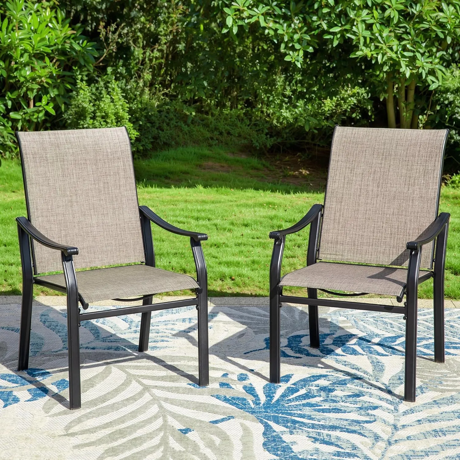 MFSTUDIO Outdoor Patio Dining Chairs, 6 PCS Metal Frame Patio Sling Chairs with Backrest and Armrest, All Weather Resistant Heavy Duty Patio Chair, Grey