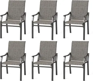 MFSTUDIO Outdoor Patio Dining Chairs, 6 PCS Metal Frame Patio Sling Chairs with Backrest and Armrest, All Weather Resistant Heavy Duty Patio Chair, Grey