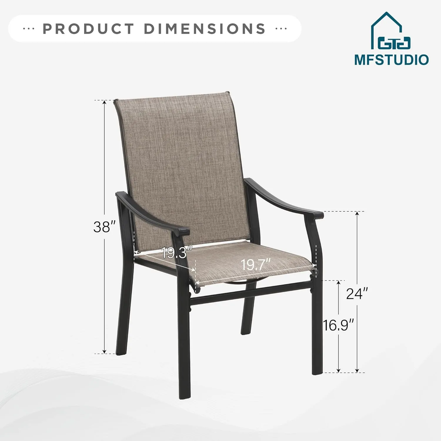MFSTUDIO Outdoor Patio Dining Chairs, 6 PCS Metal Frame Patio Sling Chairs with Backrest and Armrest, All Weather Resistant Heavy Duty Patio Chair, Grey
