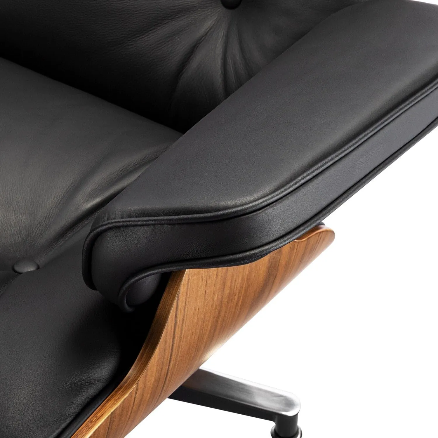 Mid Century Chaise Lounge Chair and Ottoman Top Grain Leather Classic Accent Chairs 360° Swivel Base Quality Wooden Shell Lounge Chair for Living Room Study Reading - Upgraded Palisander
