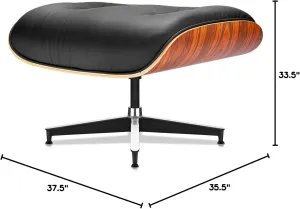 Mid Century Chaise Lounge Chair and Ottoman Top Grain Leather Classic Accent Chairs 360° Swivel Base Quality Wooden Shell Lounge Chair for Living Room Study Reading - Upgraded Palisander