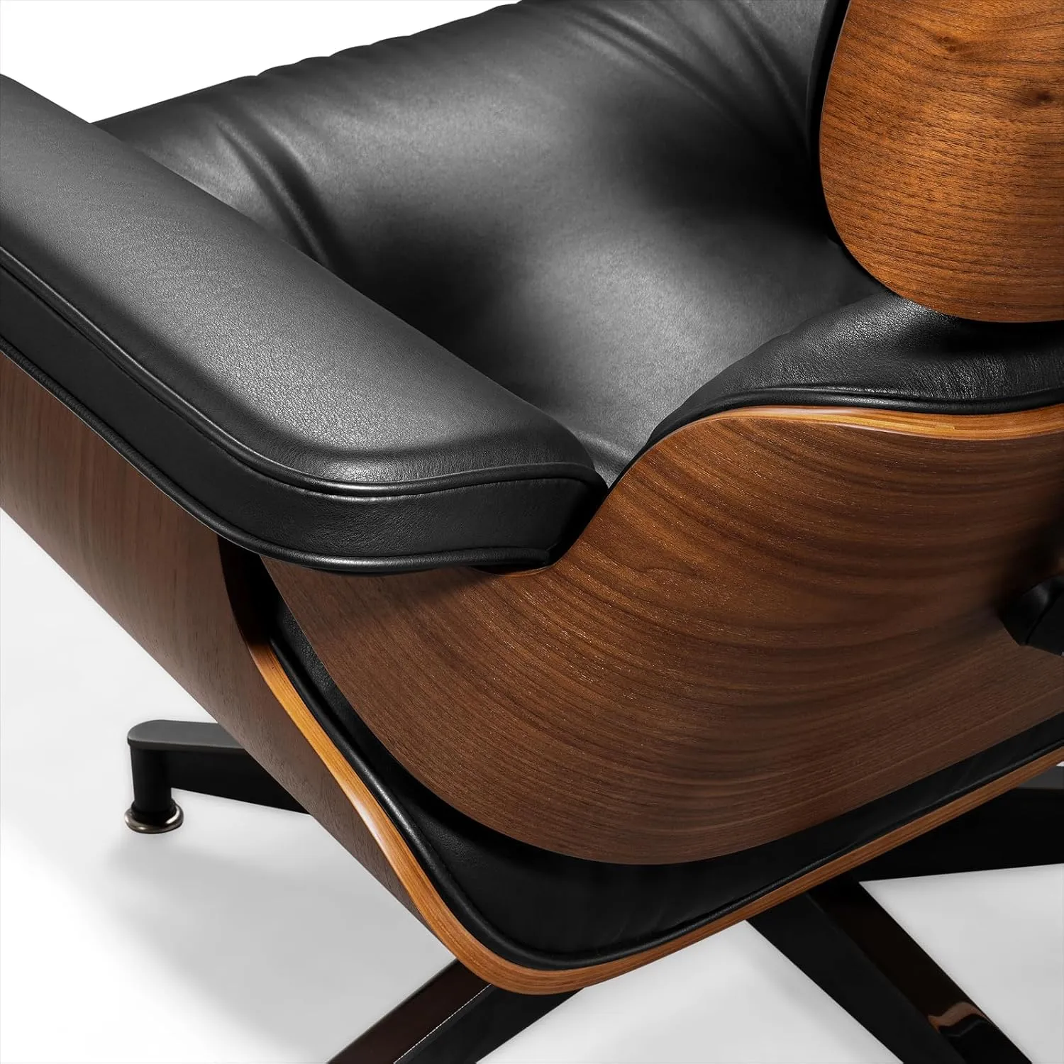 Mid Century Chaise Lounge Chair and Ottoman Top Grain Leather Classic Accent Chairs 360° Swivel Base Quality Wooden Shell Lounge Chair for Living Room Study Reading - Upgraded Walnut