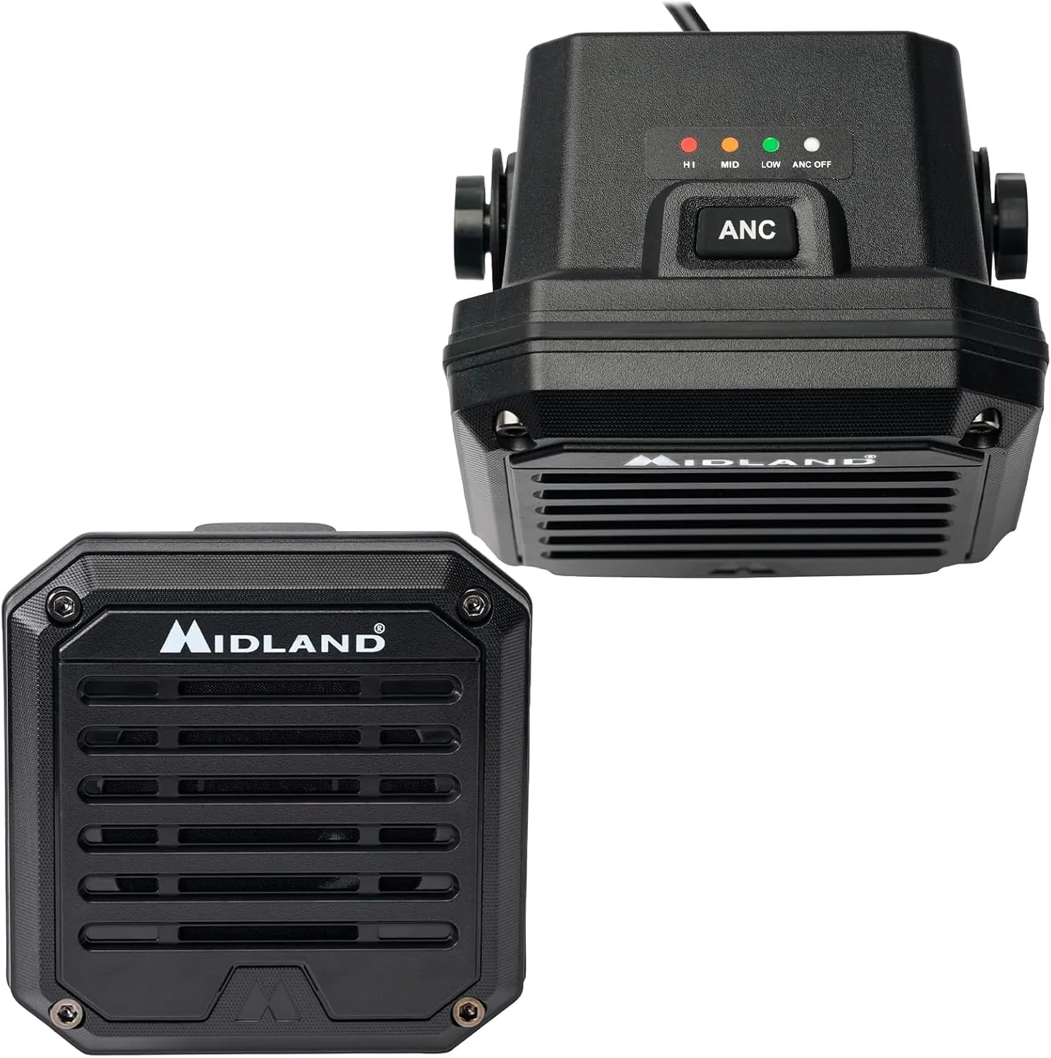 Midland- SPK200 Heavy-Duty 20W Amplified External Speaker - AI Noise Cancellation 180 Degrees Swivel Base for CB and MXT Radios 8-OHM Sound System 3.5mm Audio Plug - Waterproof Design