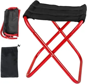 Mini Foldable Camping Stool Chair, Lightweight Portable Outdoor Stool for Hiking Beach Fishing Concert Garden, Aircraft Grade 7075 Aluminum, Load Capacity to 300lbs, Red Bracket