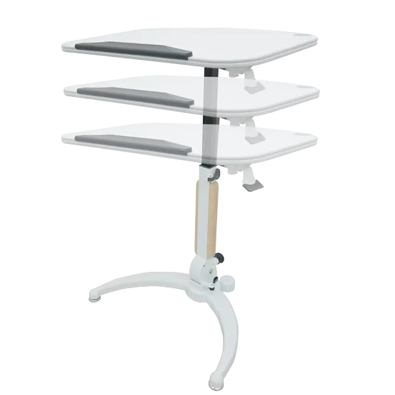 Mobile Gas Lift Height Adjustable Tilt & Foldable White Desk
