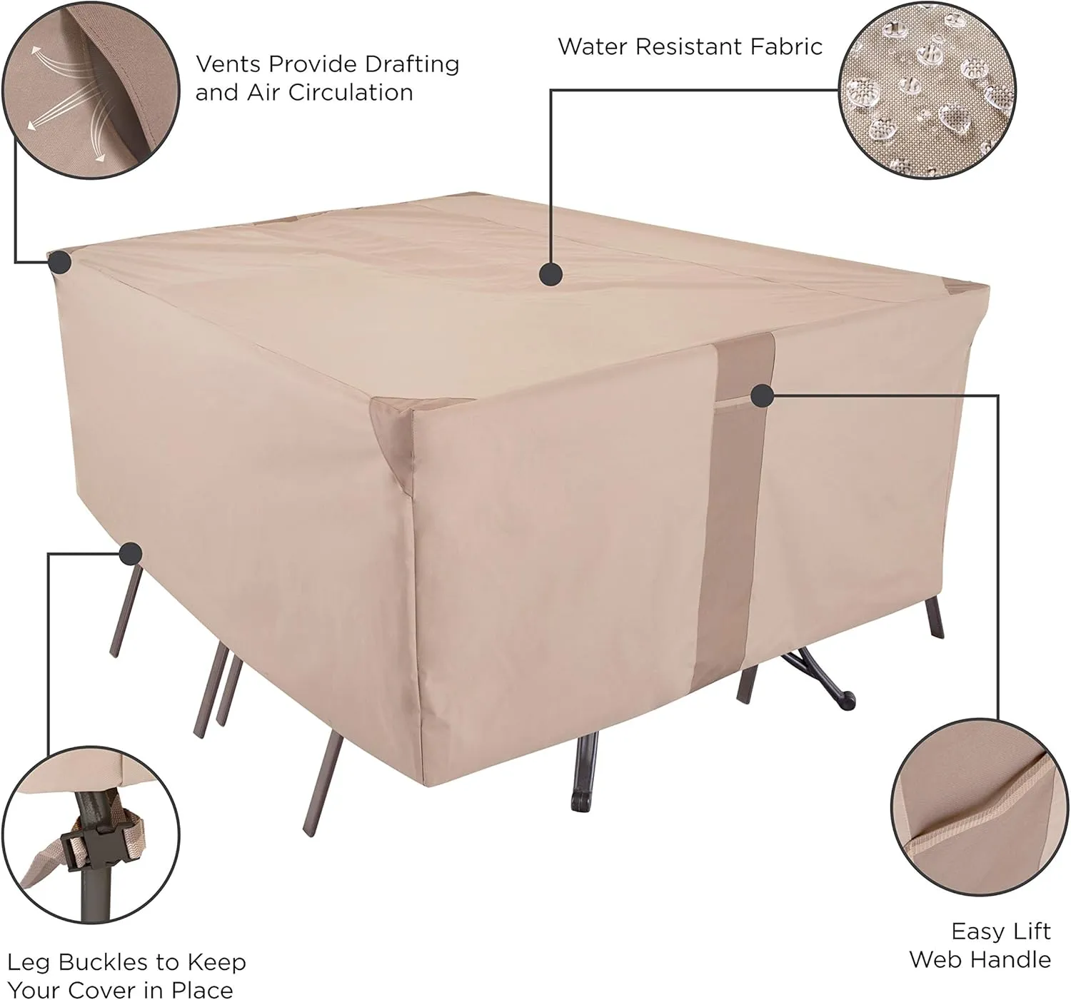 Modern Leisure 2912 Monterey Patio Table and Chairs, Furniture Set, Outdoor Cover, Rectangular/Oval (108 L x 82 D x 23 H inches) Water-Resistant, Khaki/Fossil