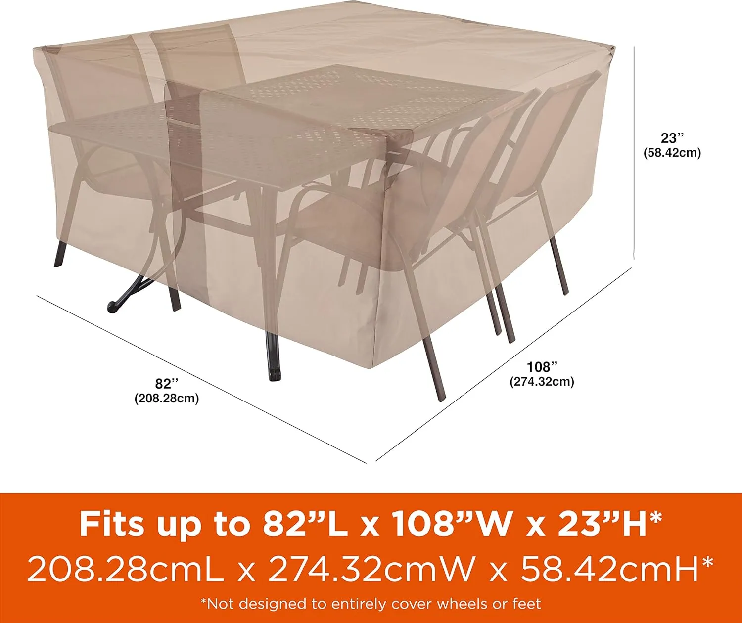 Modern Leisure 2912 Monterey Patio Table and Chairs, Furniture Set, Outdoor Cover, Rectangular/Oval (108 L x 82 D x 23 H inches) Water-Resistant, Khaki/Fossil