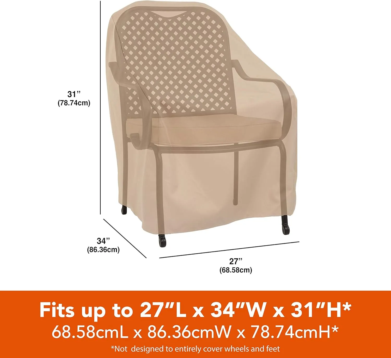 Modern Leisure Basics Patio Chair Cover - Weather-Resistant Fabric - Furniture Protection Perfect for Patio, Deck, and Porch - 27" L x 34" W x 31" H - Khaki