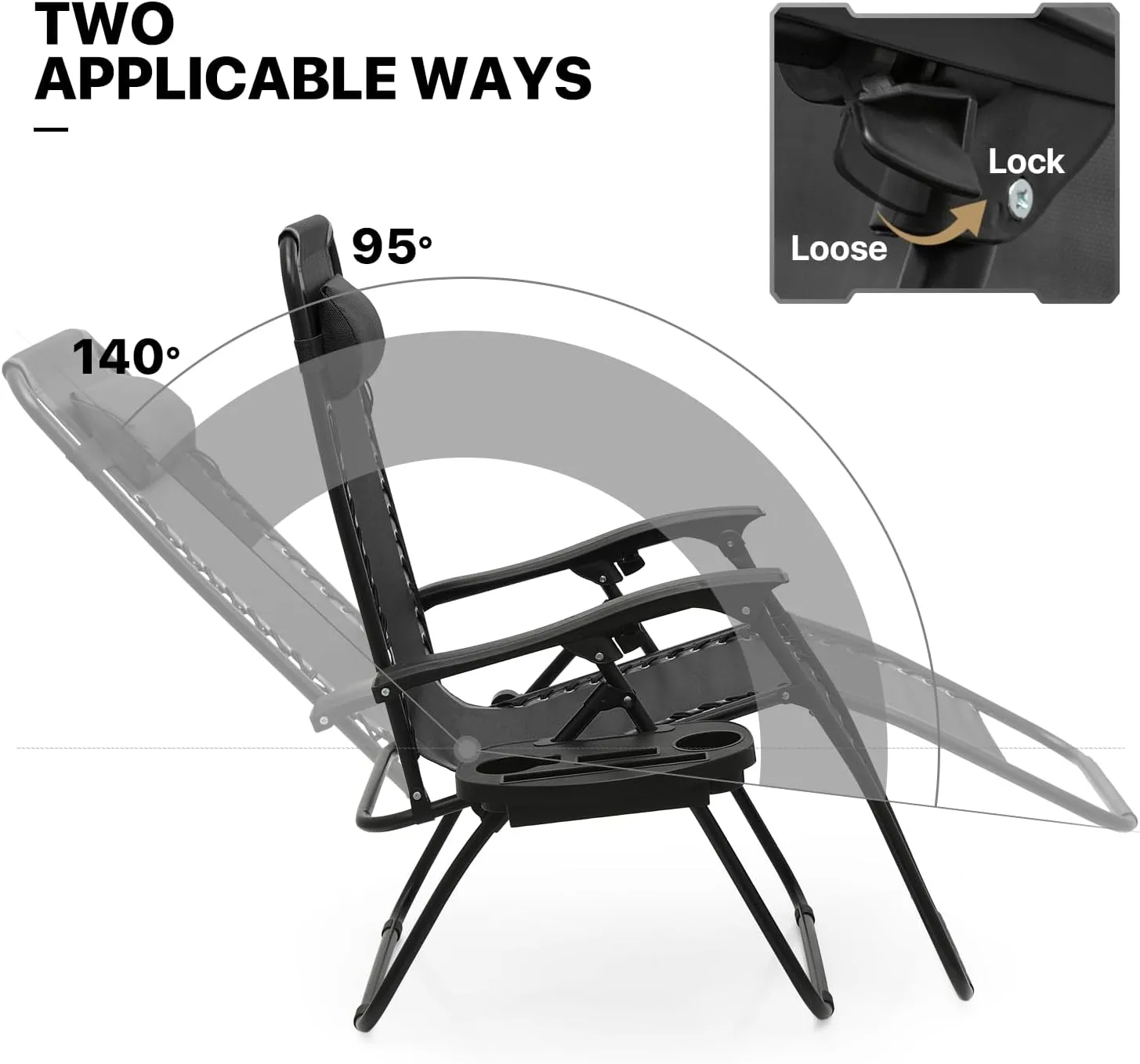 MoNiBloom Zero Gravity Chair Outdoor Folding Patio Lounge Chair for Outside Reclining Lawn Chair Recliner Beach Chair for Adults, Black