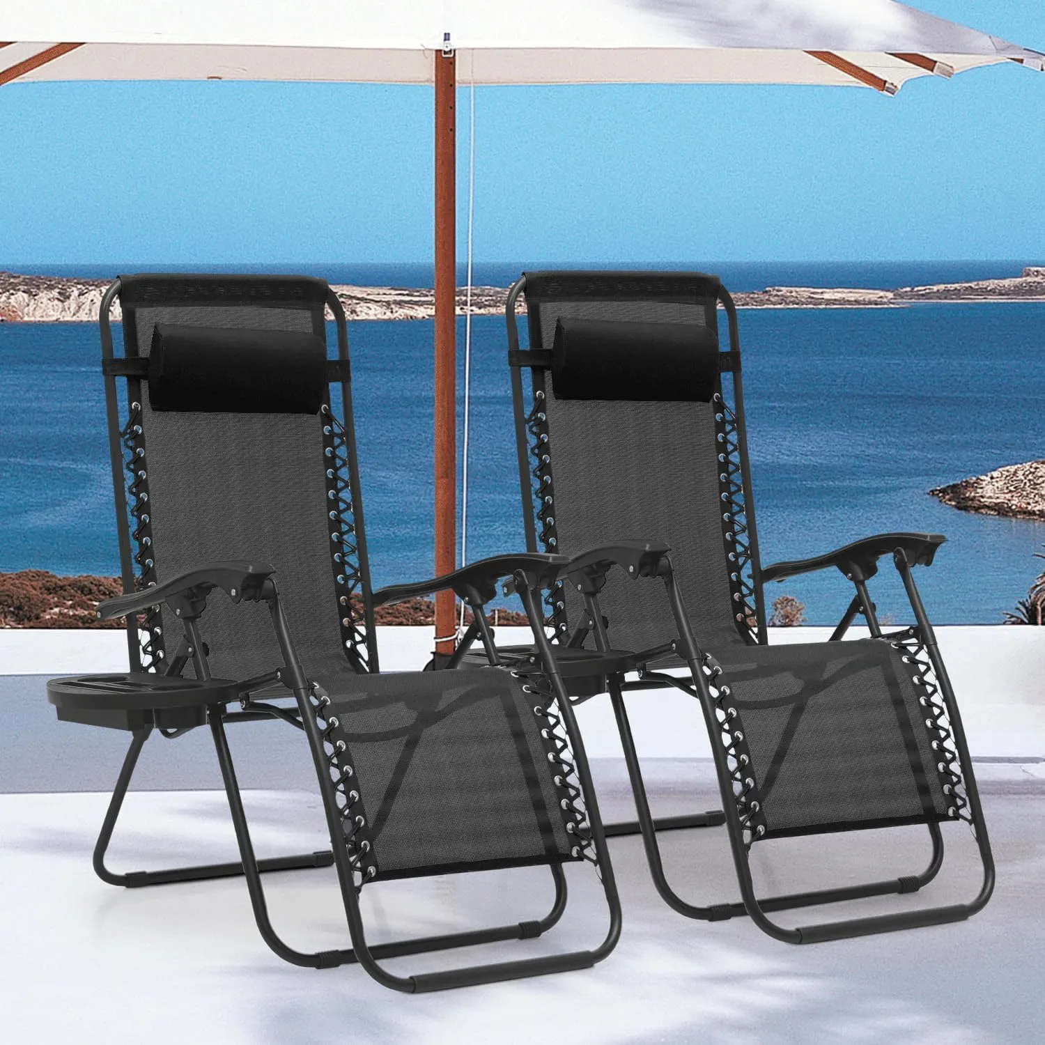 MoNiBloom Zero Gravity Chair Outdoor Folding Patio Lounge Chair for Outside Reclining Lawn Chair Recliner Beach Chair for Adults, Black