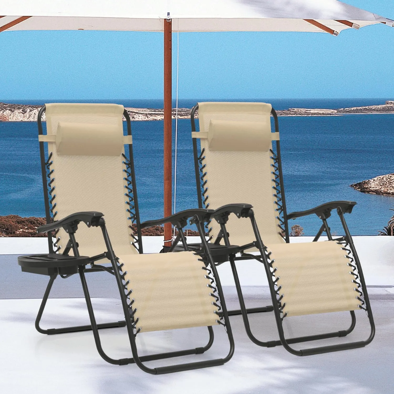 MoNiBloom Zero Gravity Chair Outdoor Folding Patio Lounge Chair for Outside Reclining Lawn Chair Recliner Beach Chair for Adults, Cream