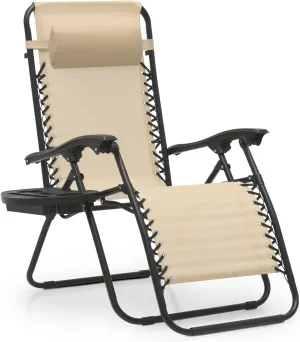 MoNiBloom Zero Gravity Chair Outdoor Folding Patio Lounge Chair for Outside Reclining Lawn Chair Recliner Beach Chair for Adults, Cream