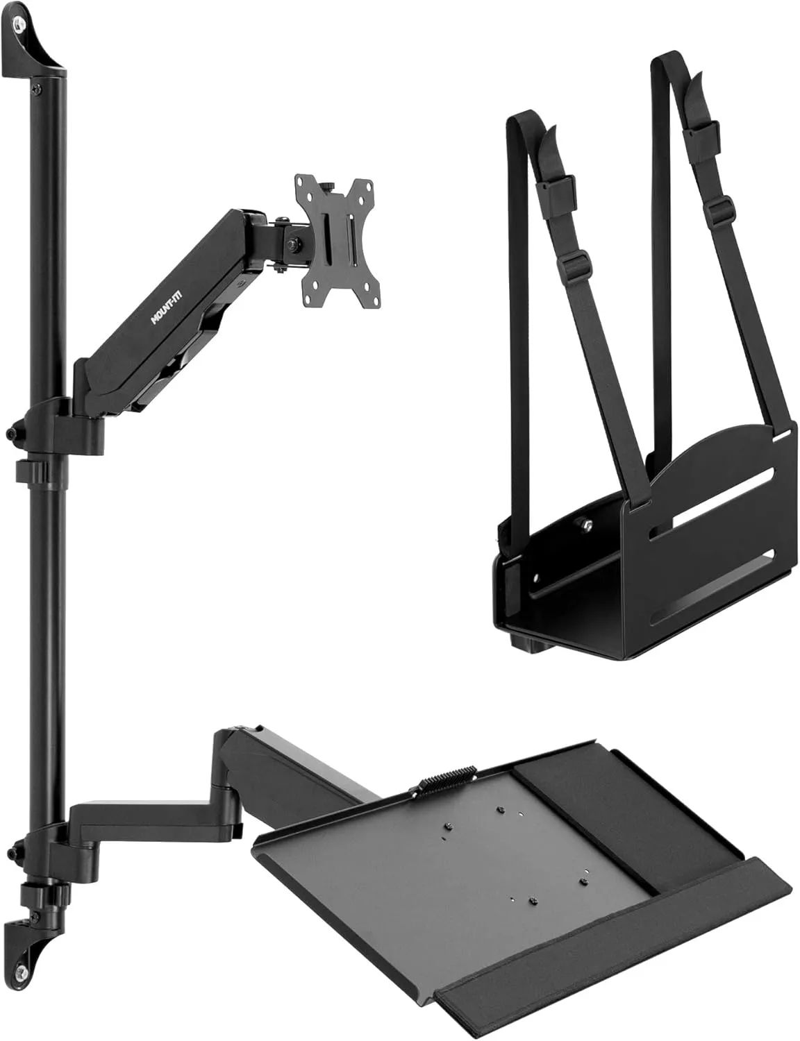 Mount-It! Wall Mount Workstation with Single Monitor Mount, Keyboard Tray and CPU Holder, Height Adjustable Full Motion Arms, Fits One 32 Inch Computer Screens