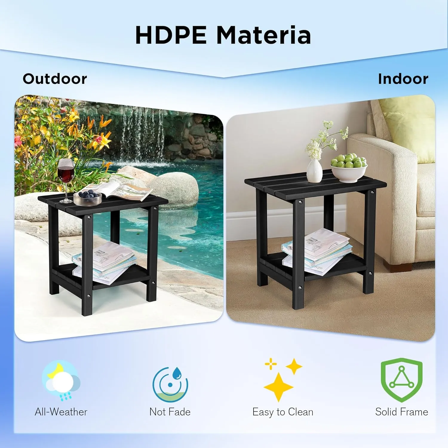 nalone HDPE Outdoor Side Table, 2 Tier Adirondack Patio Small Table for Outside Balcony Deck