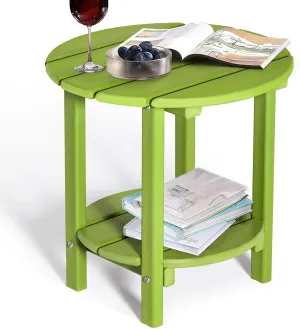 nalone HDPE Outdoor Side Table, 2 Tier Adirondack Patio Table for Outside, Double End Table Small Table for Balcony (Round Table, Lime)