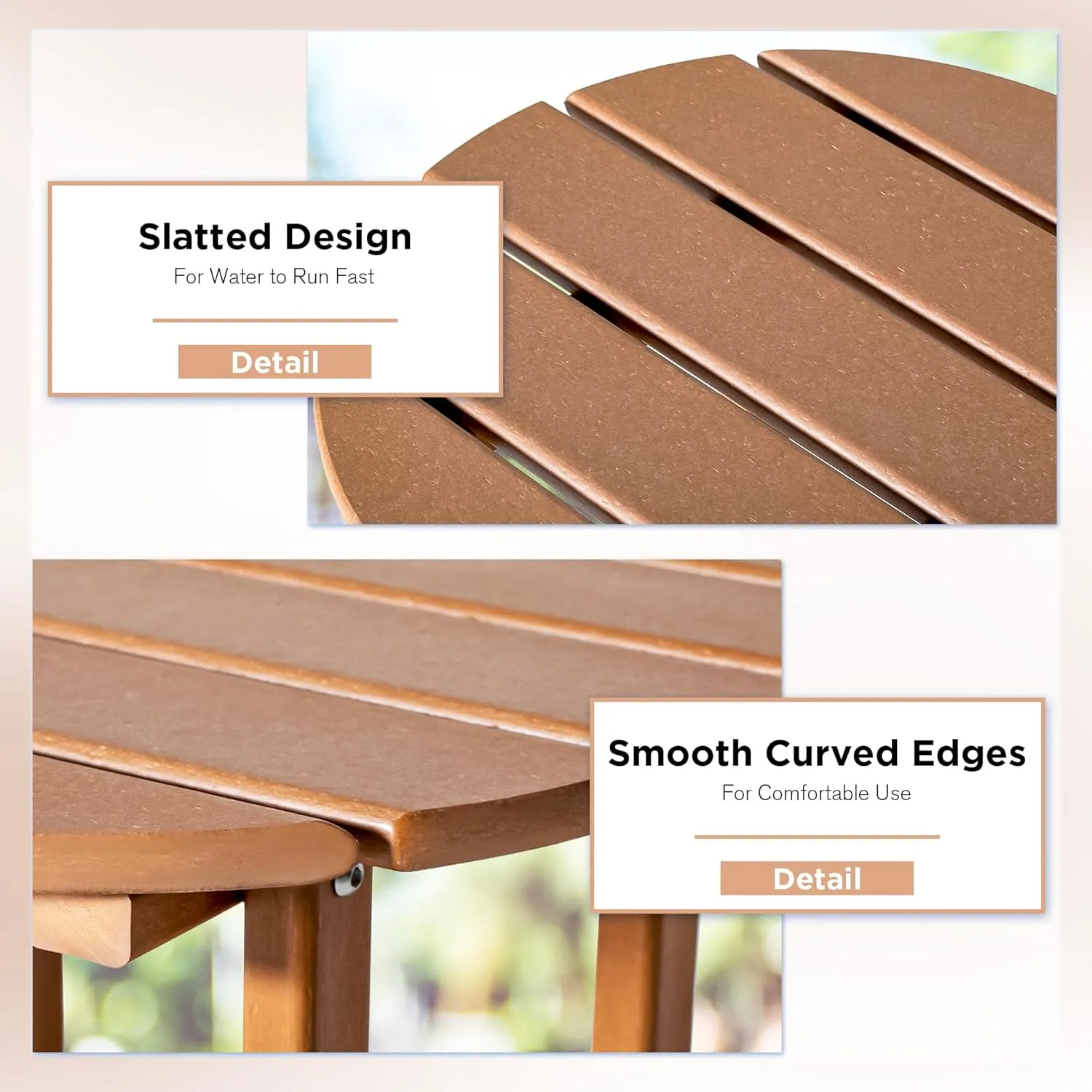 nalone HDPE Outdoor Side Table, 2 Tier Adirondack Patio Table for Outside, Double End Table Small Table for Balcony (Round Table, Teak)