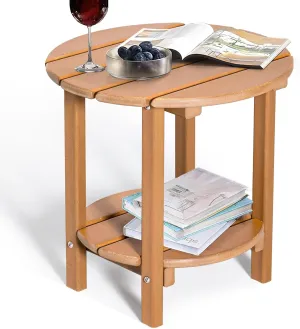 nalone HDPE Outdoor Side Table, 2 Tier Adirondack Patio Table for Outside, Double End Table Small Table for Balcony (Round Table, Teak)