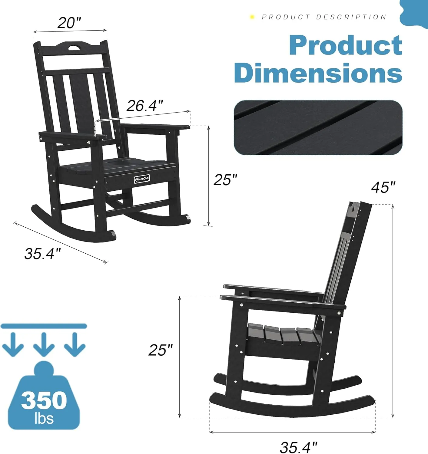 nalone Outdoor Rocking Chairs Set of 2, HDPE All Weather Resistant Rocking Chair for Porch, Oversized Patio Rocker Chair for Adult, Outdoor Rockers for Garden Lawn