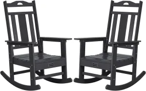 nalone Outdoor Rocking Chairs Set of 2, HDPE All Weather Resistant Rocking Chair for Porch, Oversized Patio Rocker Chair for Adult, Outdoor Rockers for Garden Lawn