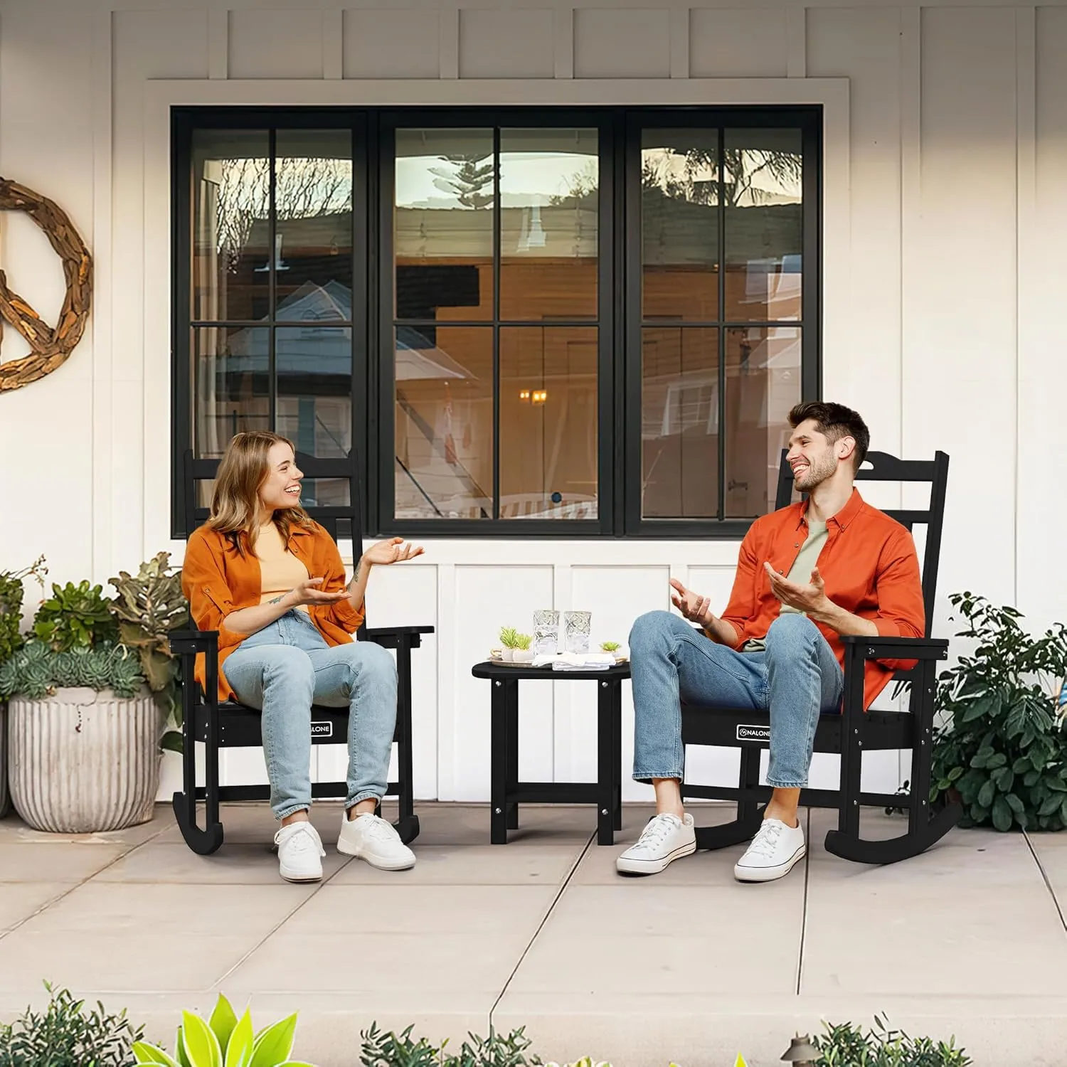 nalone Outdoor Rocking Chairs Set of 2, HDPE All Weather Resistant Rocking Chair for Porch, Oversized Patio Rocker Chair for Adult, Outdoor Rockers for Garden Lawn