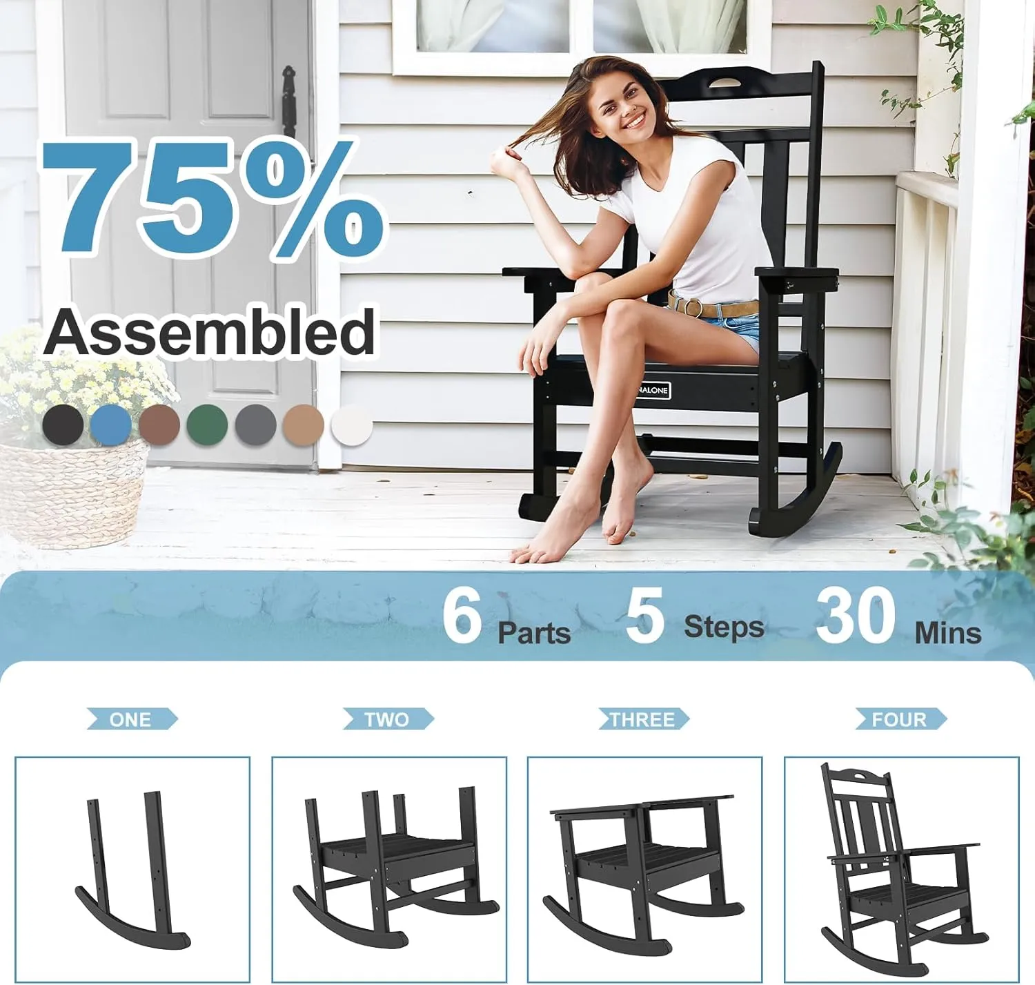 nalone Outdoor Rocking Chairs Set of 2, HDPE All Weather Resistant Rocking Chair for Porch, Oversized Patio Rocker Chair for Adult, Outdoor Rockers for Garden Lawn