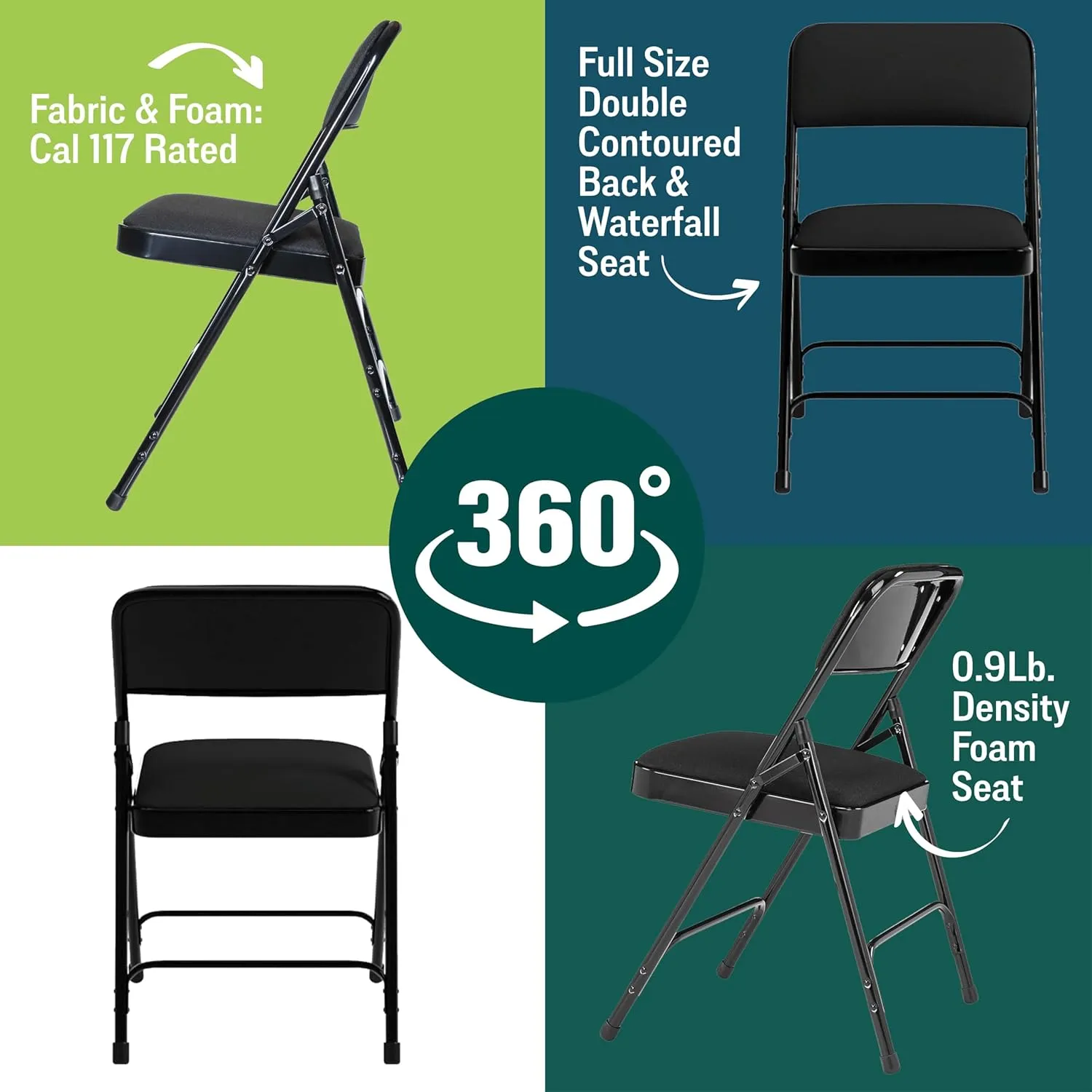 National Public Seating NPS 2200 Series Fabric Armless Premium Folding Chair, Midnight Black (2210/4)