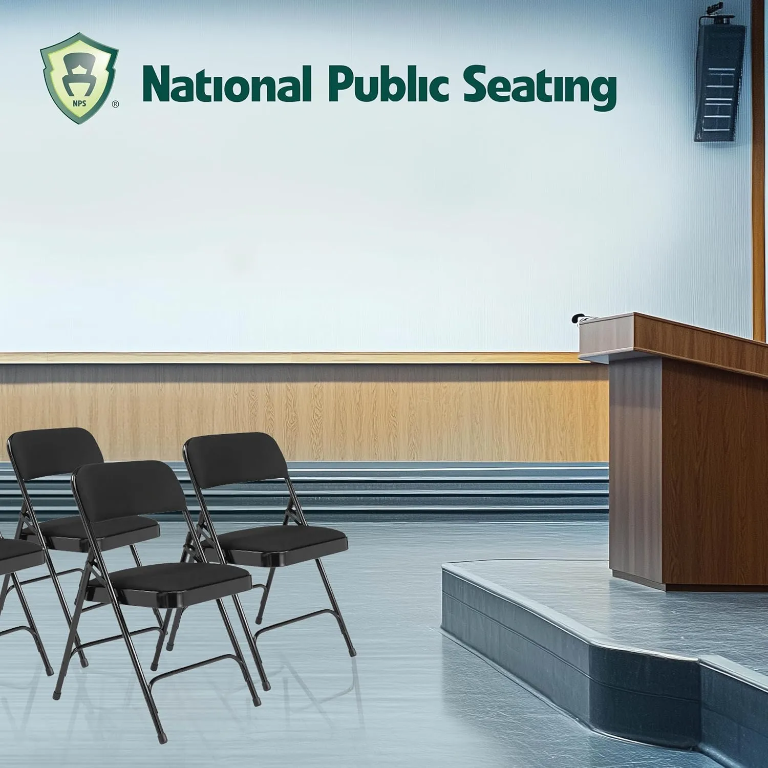 National Public Seating NPS 2200 Series Fabric Armless Premium Folding Chair, Midnight Black (2210/4)