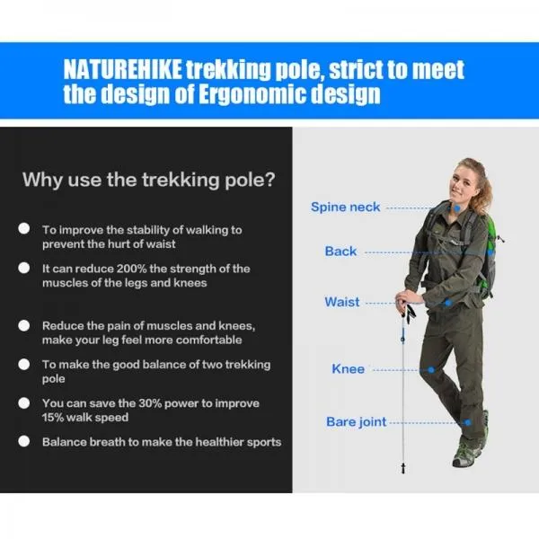 NatureHike Outdoor Folding Alpenstocks Trekking Pole Walking Stick Blue