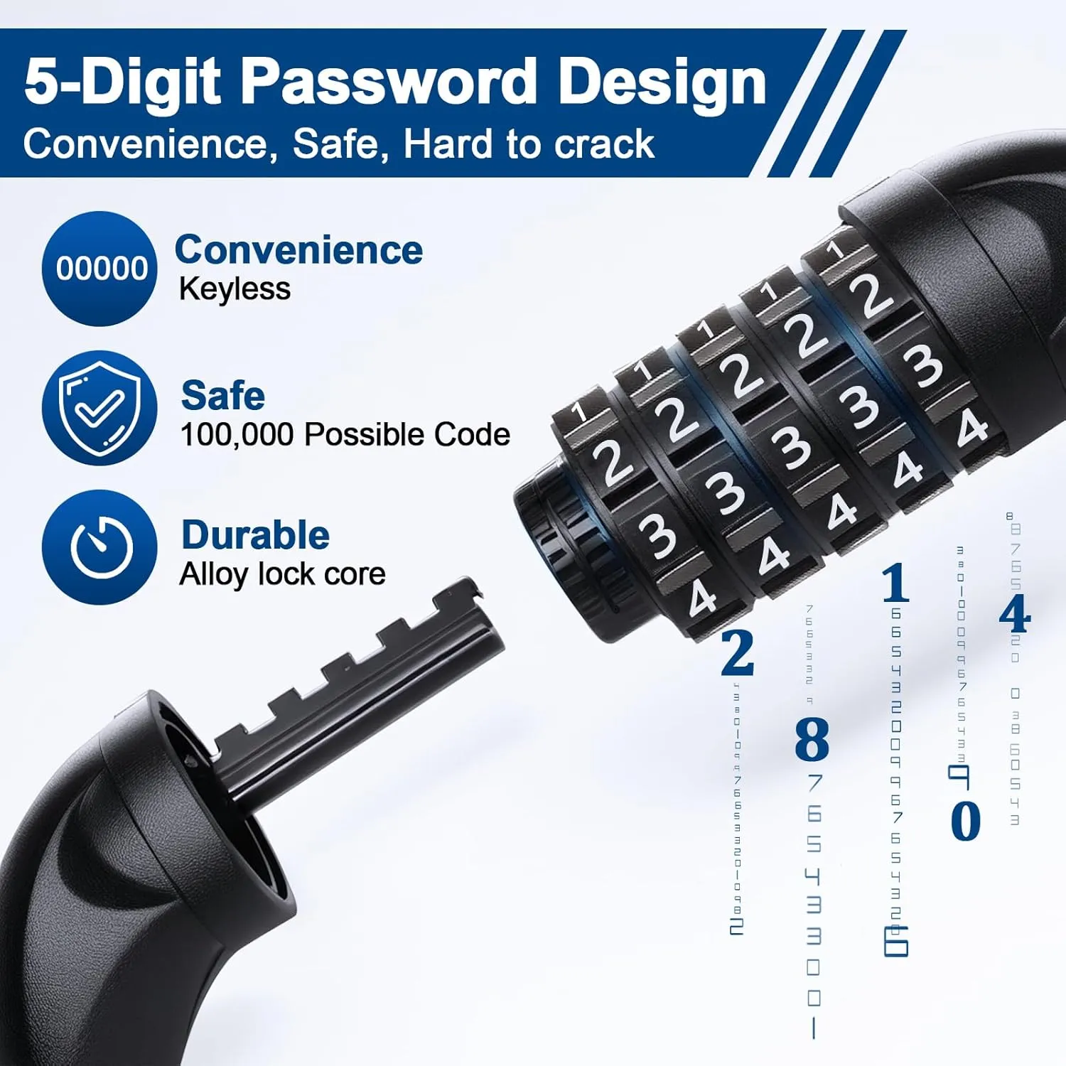 NDakter Bike Chain Lock, 5 Digit Combination Heavy Duty Anti Theft Bicycle Chain Lock,2.62/3.2/4.27/5/6Ft Long Security Resettable Bike Locks for Bike, Bicycle, Scooter, Door, Gate, Fence-4/6mm Thick
