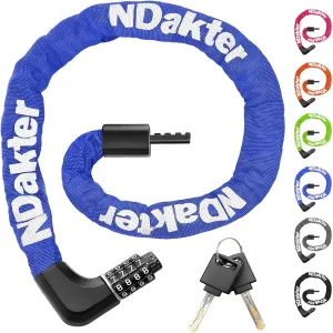NDakter Upgrade Bike Lock, Bike Chain Lock with 2 Ways to Unlock, 4 Digit Combination Heavy Duty Anti-Theft 3.2/4.28 Ft Bicycle Lock with 2 Keys, High Security Scooter Locks for Ebike, Escooter, Door