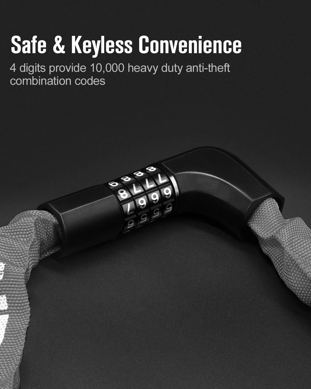 NDakter Upgrade Bike Lock, Bike Chain Lock with 2 Ways to Unlock, 4 Digit Combination Heavy Duty Anti-Theft 3.2/4.28 Ft Bicycle Lock with 2 Keys, High Security Scooter Locks for Ebike, Escooter, Door