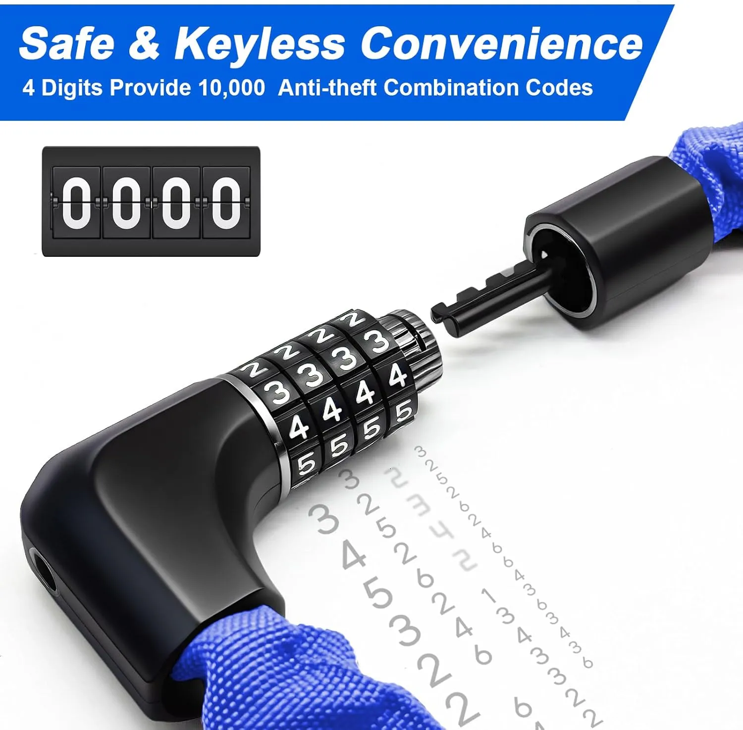 NDakter Upgrade Bike Lock, Bike Chain Lock with 2 Ways to Unlock, 4 Digit Combination Heavy Duty Anti-Theft 3.2/4.28 Ft Bicycle Lock with 2 Keys, High Security Scooter Locks for Ebike, Escooter, Door