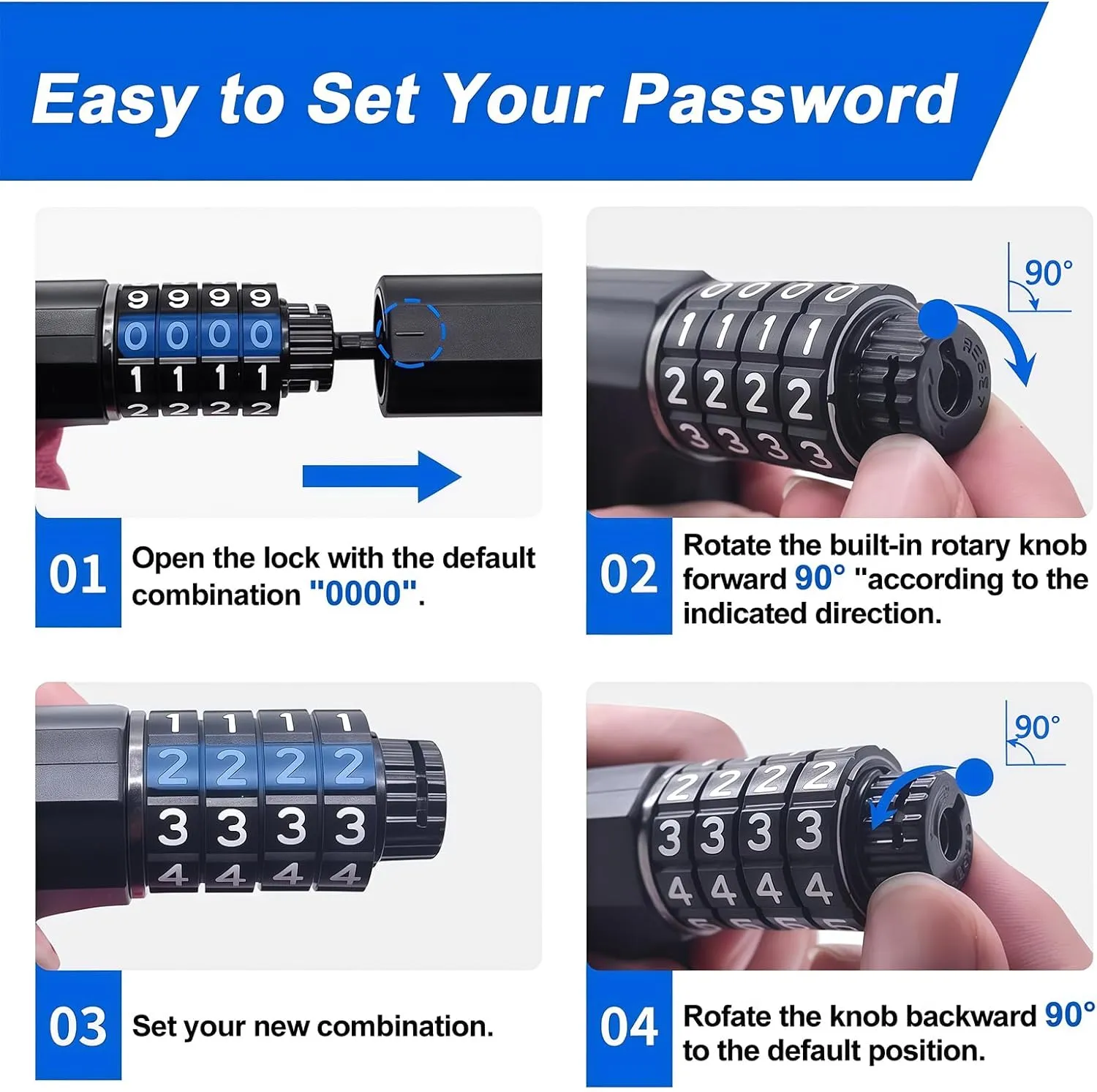 NDakter Upgrade Bike Lock, Bike Chain Lock with 2 Ways to Unlock, 4 Digit Combination Heavy Duty Anti-Theft 3.2/4.28 Ft Bicycle Lock with 2 Keys, High Security Scooter Locks for Ebike, Escooter, Door