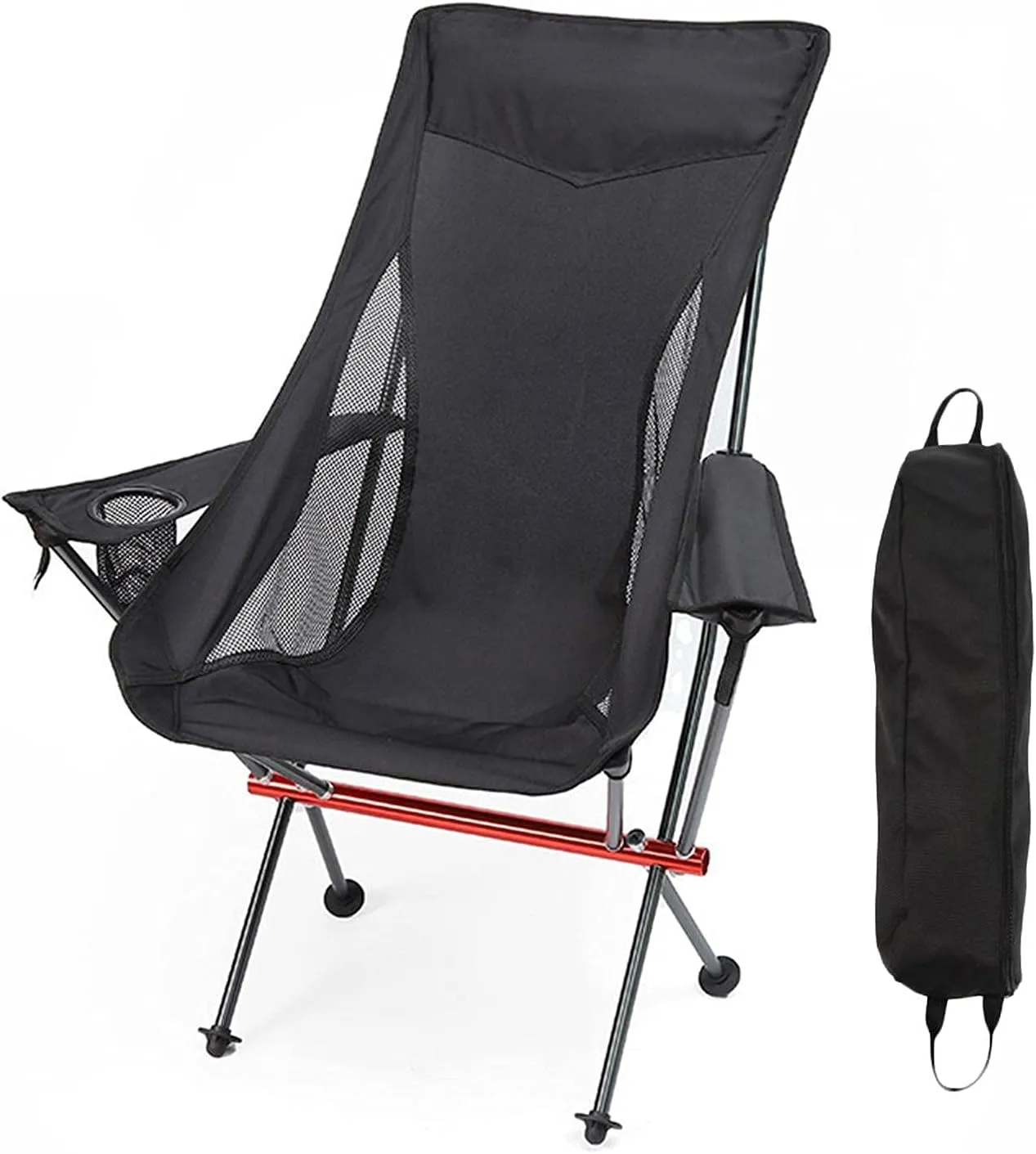 NEFSO Portable Camping Chair with Adult Detachable Footrest Mesh Folding Recliner, Can Sit and Lie Down, with Cup Holder and Carry Bag