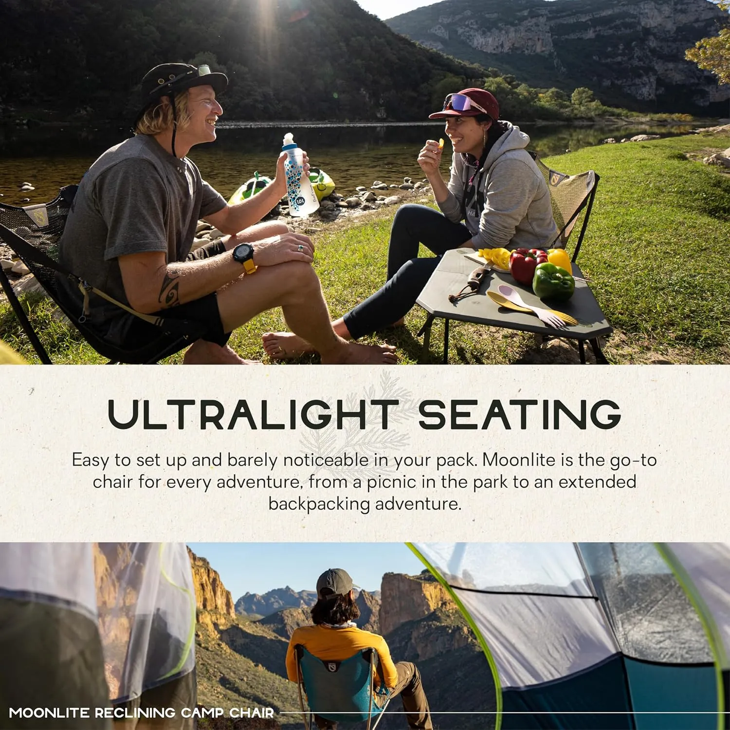 NEMO Moonlite Reclining Camp Chair | Portable Backpacking and Camping Chair with Adjustable and Foldable Options, Coriander