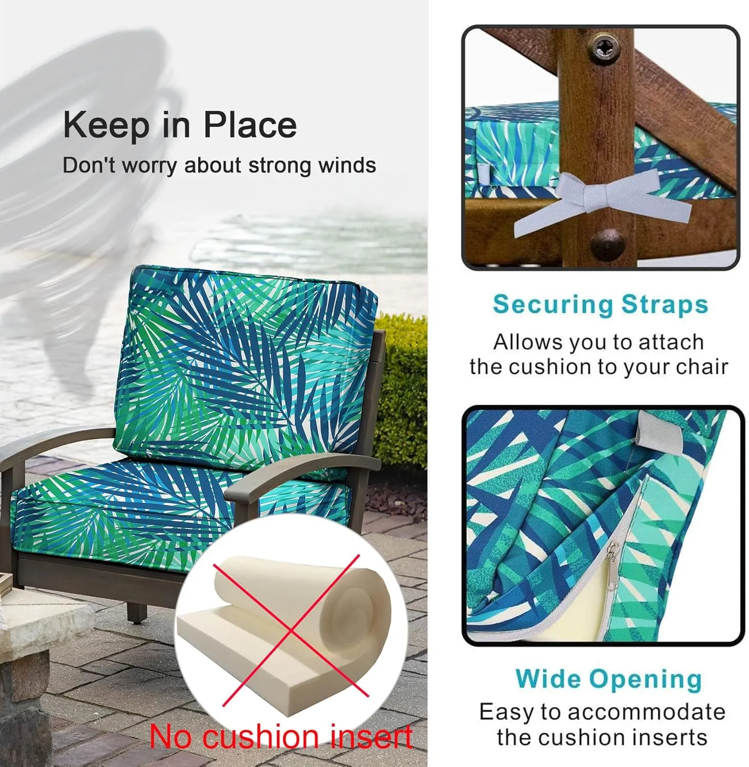 NettyPro Outdoor Cushion Slipcovers Waterproof 4 Pack Patio Chair Seat Cushion Covers with Zipper and Tie, 18 x 18 x 2 Inch, Replacement Cover Only