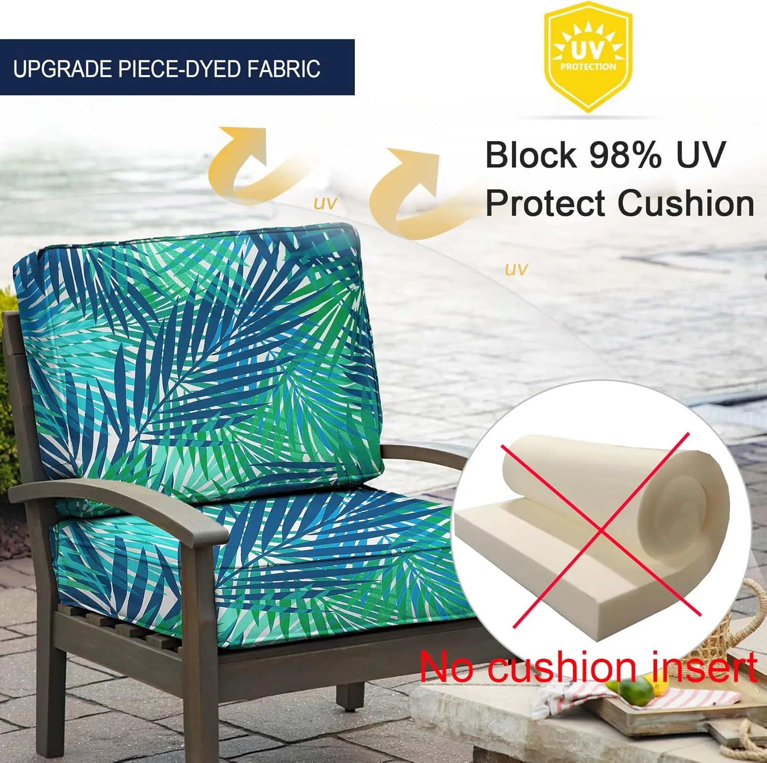 NettyPro Outdoor Cushion Slipcovers Waterproof 4 Pack Patio Chair Seat Cushion Covers with Zipper and Tie, 18 x 18 x 2 Inch, Replacement Cover Only