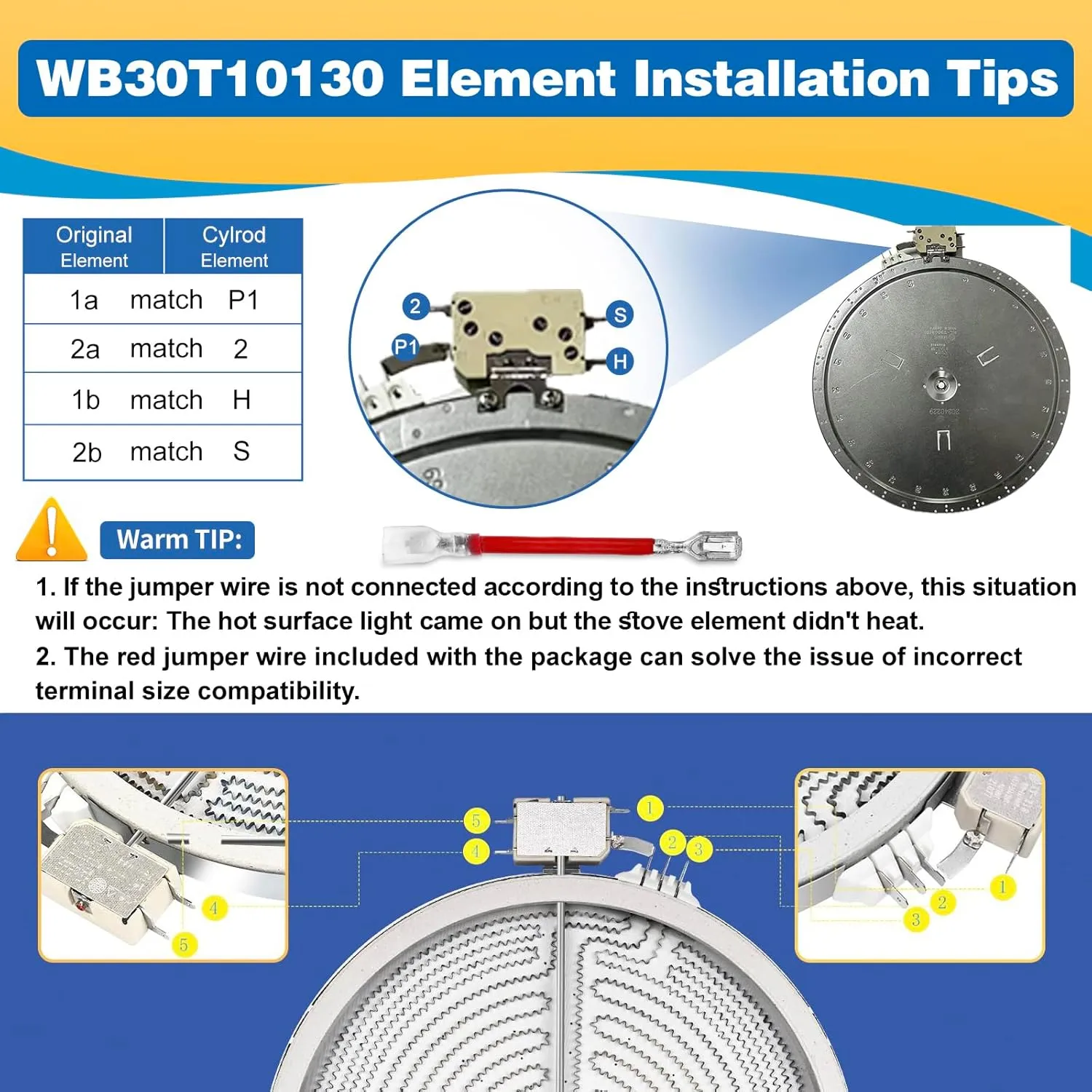 NEW WB30T10130 12 In Dual Haliant Surface Element Perfect Fit For GE Stove Dual Radiant Element,AP4344395 Replace for PS2321564 AH2321564 1474216 WB30T10130 12"/9" Dual Radiant Surface Element