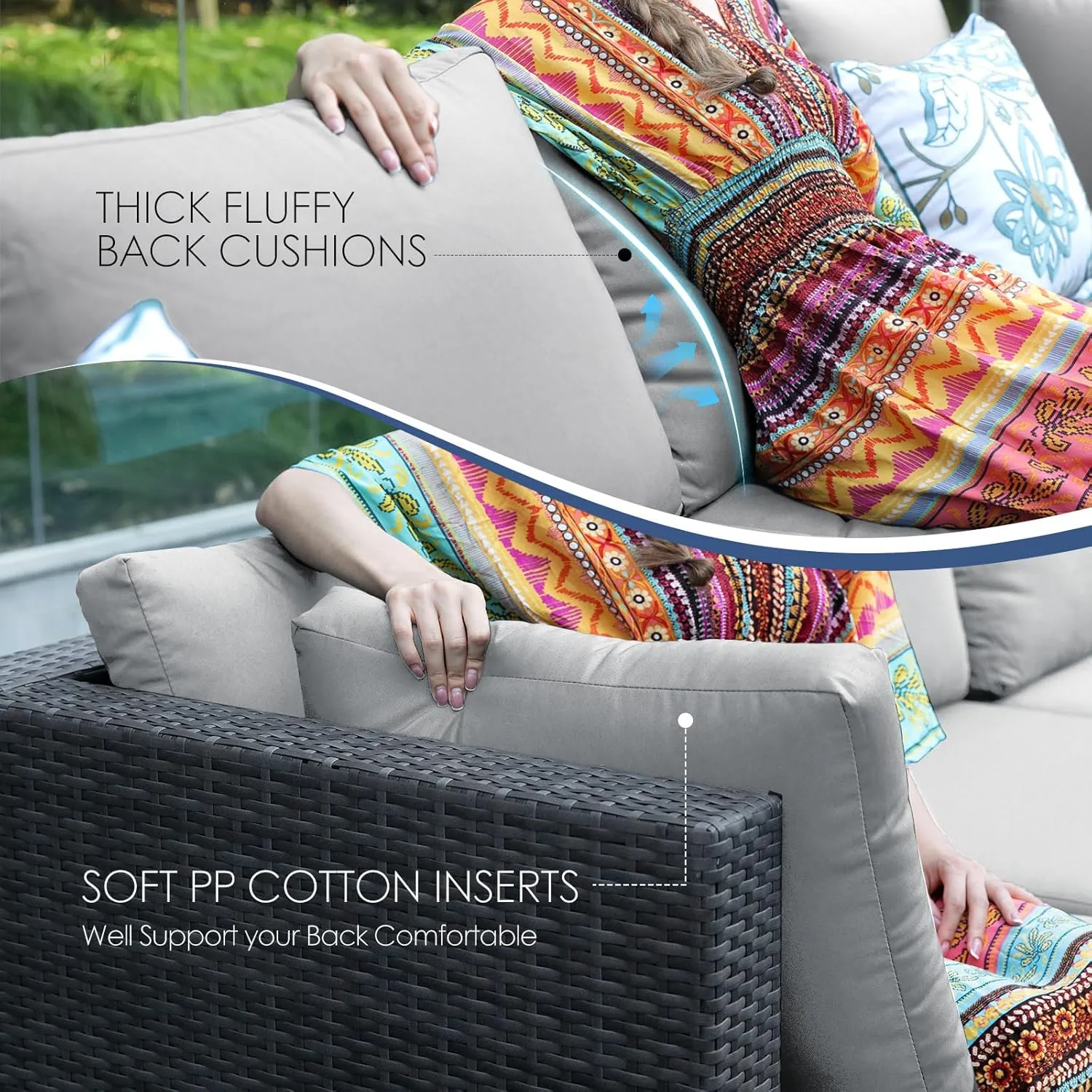 NICESOUL 7 Pieces Comfy 29.3'' High Back Outdoor Furniture Sofa Set, Extra Large Size Grey PE Wicker Patio Modular Sectional with Side Tables, All-Weather Rattan Conversations for Backyard Deck,Gray