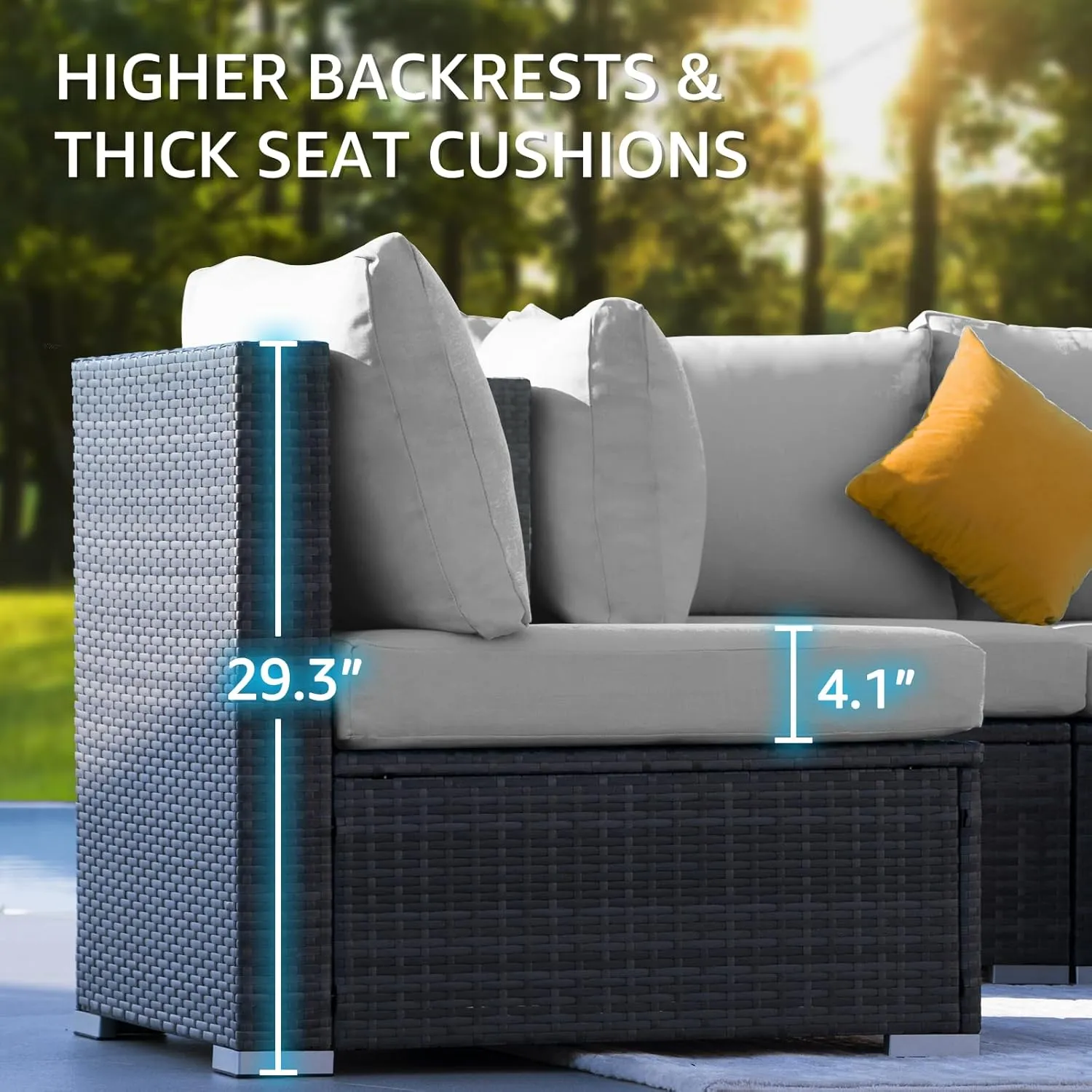 NICESOUL 7 Pieces Comfy 29.3'' High Back Outdoor Furniture Sofa Set, Extra Large Size Grey PE Wicker Patio Modular Sectional with Side Tables, All-Weather Rattan Conversations for Backyard Deck,Gray