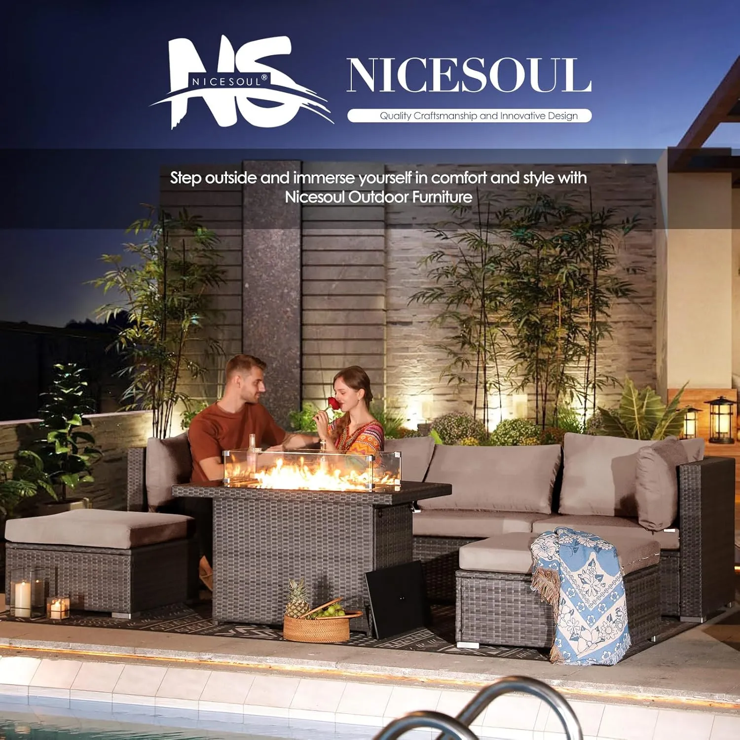 NICESOUL 7 Pieces Comfy 29.3'' High Back Outdoor Furniture Sofa Set, Extra Large Size Grey PE Wicker Patio Modular Sectional with Side Tables, All-Weather Rattan Conversations for Backyard Deck,Gray