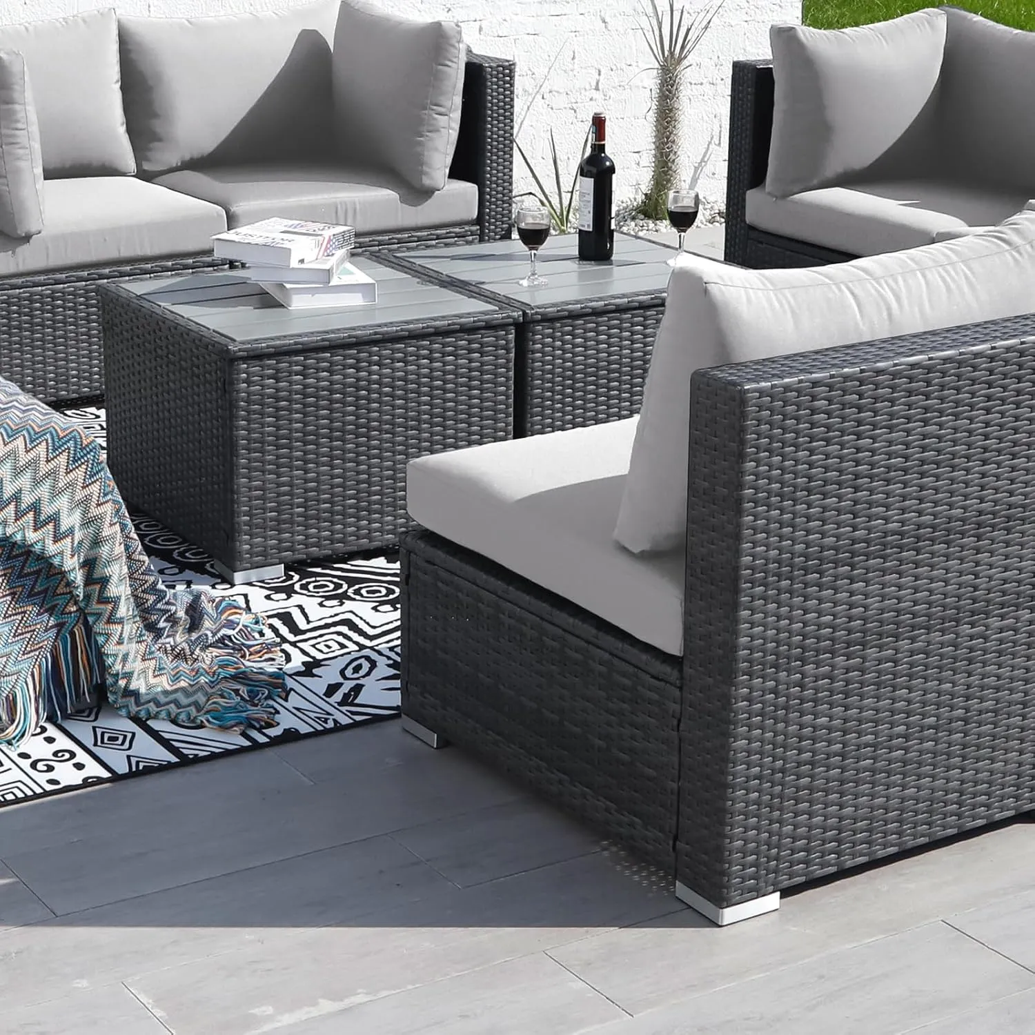 NICESOUL 7 Pieces Comfy 29.3'' High Back Outdoor Furniture Sofa Set, Extra Large Size Grey PE Wicker Patio Modular Sectional with Side Tables, All-Weather Rattan Conversations for Backyard Deck,Gray