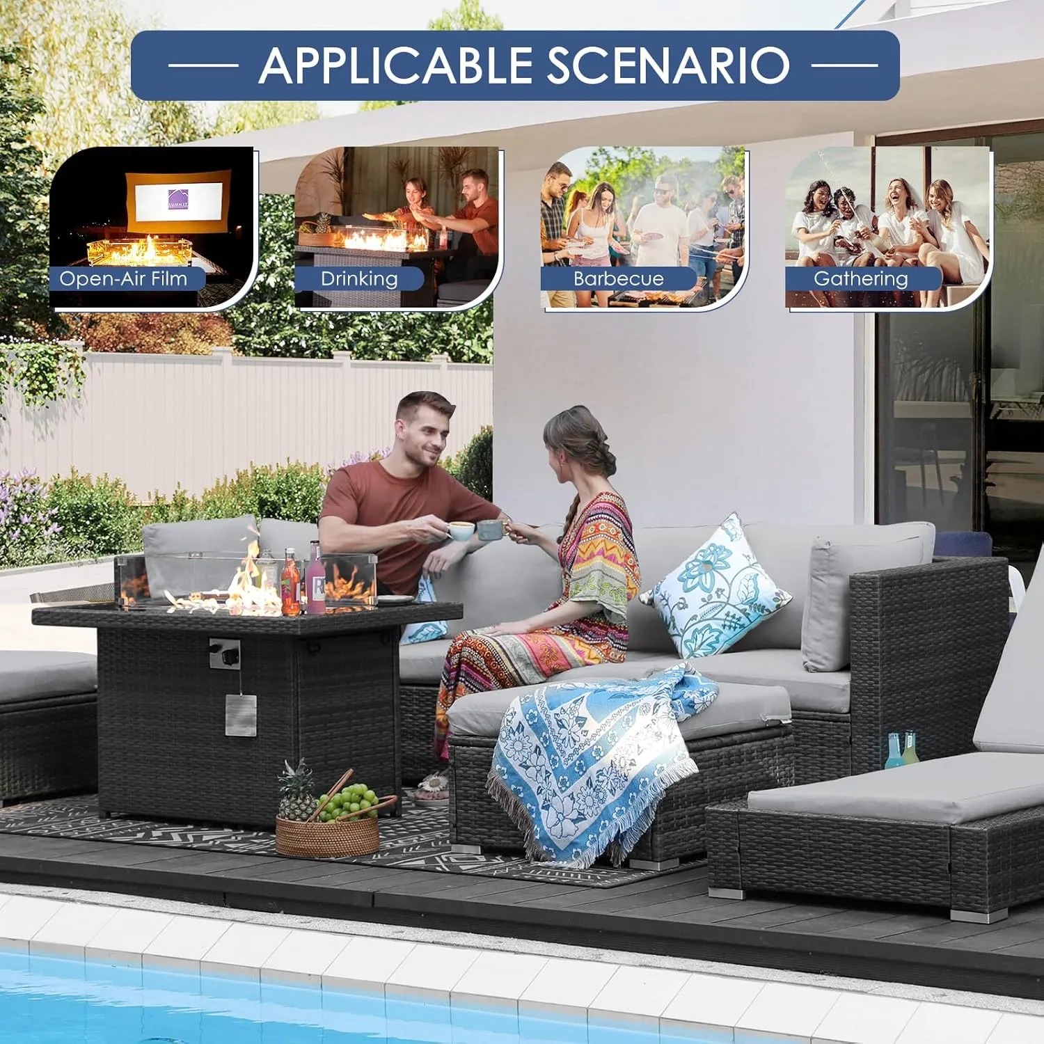 NICESOUL 7 Pieces Comfy 29.3'' High Back Outdoor Furniture Sofa Set, Extra Large Size Grey PE Wicker Patio Modular Sectional with Side Tables, All-Weather Rattan Conversations for Backyard Deck,Gray
