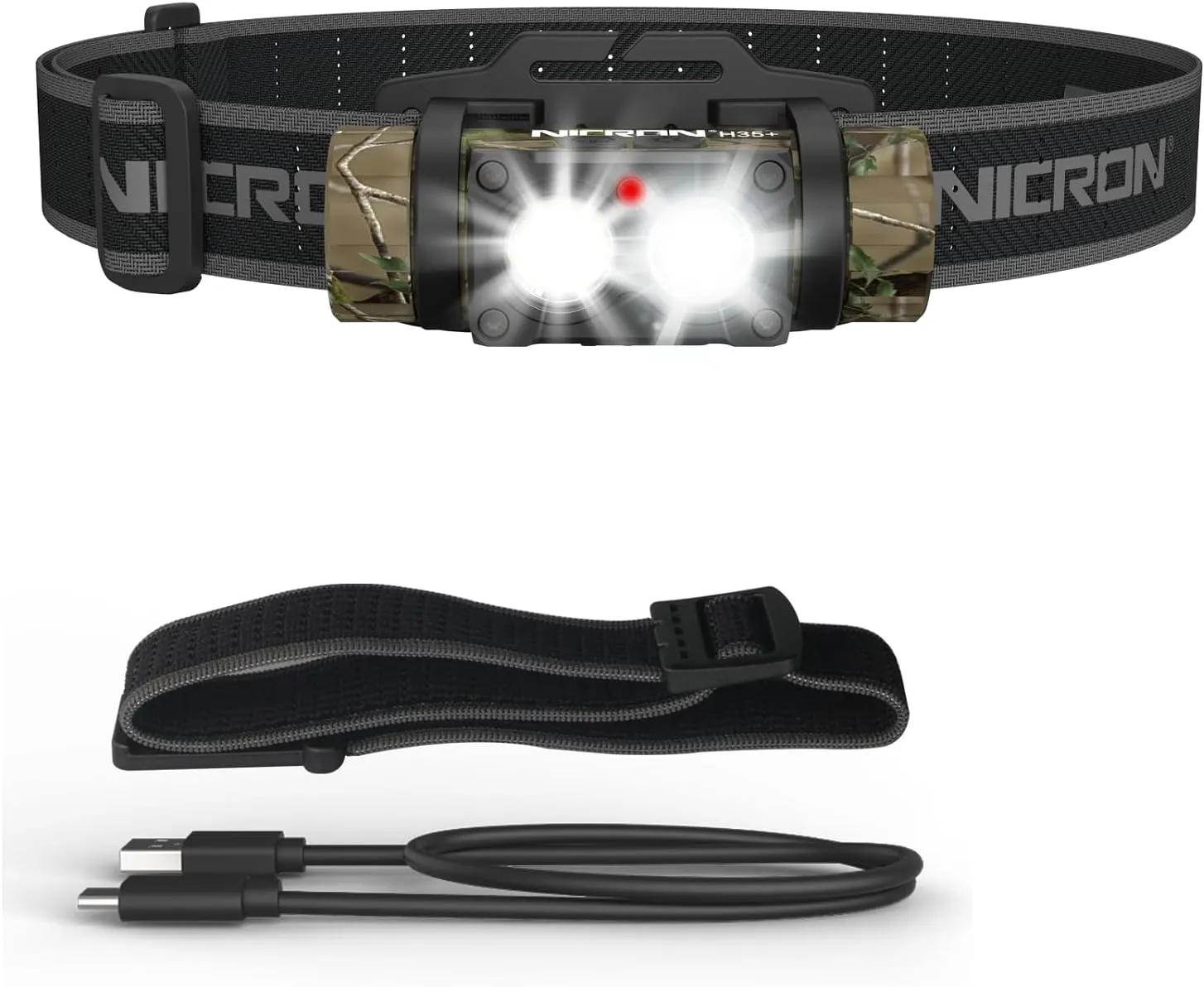 NICRON Rechargeable Headlamp, High Bright 1600 lumens 180° Rotating Aluminum LED Head Lamp with 3 Light Sources 10 Modes Waterproof Head Flashlight H35  for Camping Hunting Running Fishing (Camo)