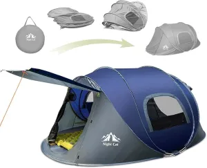 Night Cat Pop-up Camping Tent: 2 Person Tent Waterproof Instant Easy Setup Family Tent