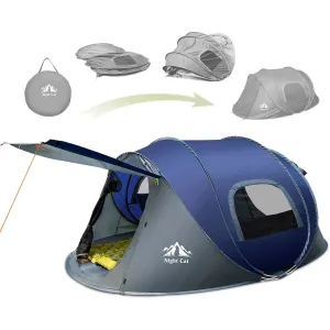 Night Cat Upgraded Pop up Tent 2-4 Persons Easy Setup in 3 Seconds Instant Camping Tent with Porch Automatic Foldable Waterproof Beach Package 40% Smaller