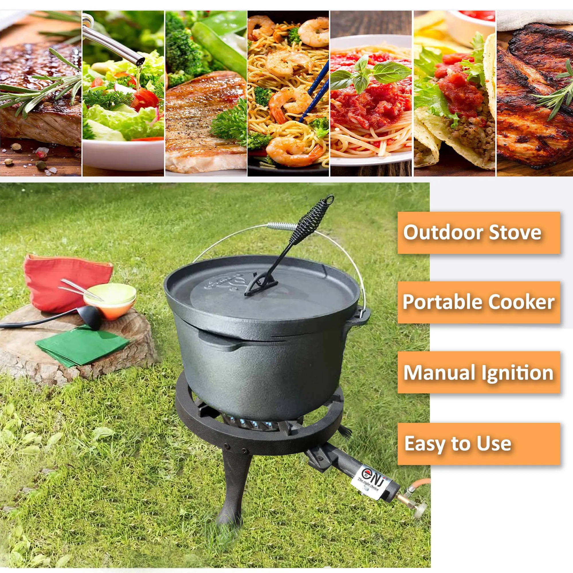 NJ GB-24 Powerful Gas Boiling Ring Cast Iron Burner Outdoor LPG Stove 8kW